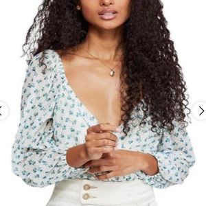 Free People Sweetie Pie Floral Crop Top Size M Green White Sheer NWOT
